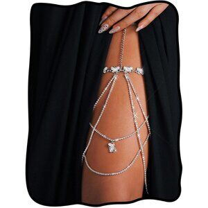 Butterfly Rhinestone Leg Silver Thigh Sparkly Crystal Waist Body Chain for Women